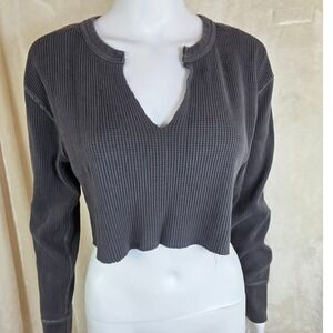 BDG Urban Outfitters Waffle Knit Cropped Thermal Top Charcoal Gray Womens Medium